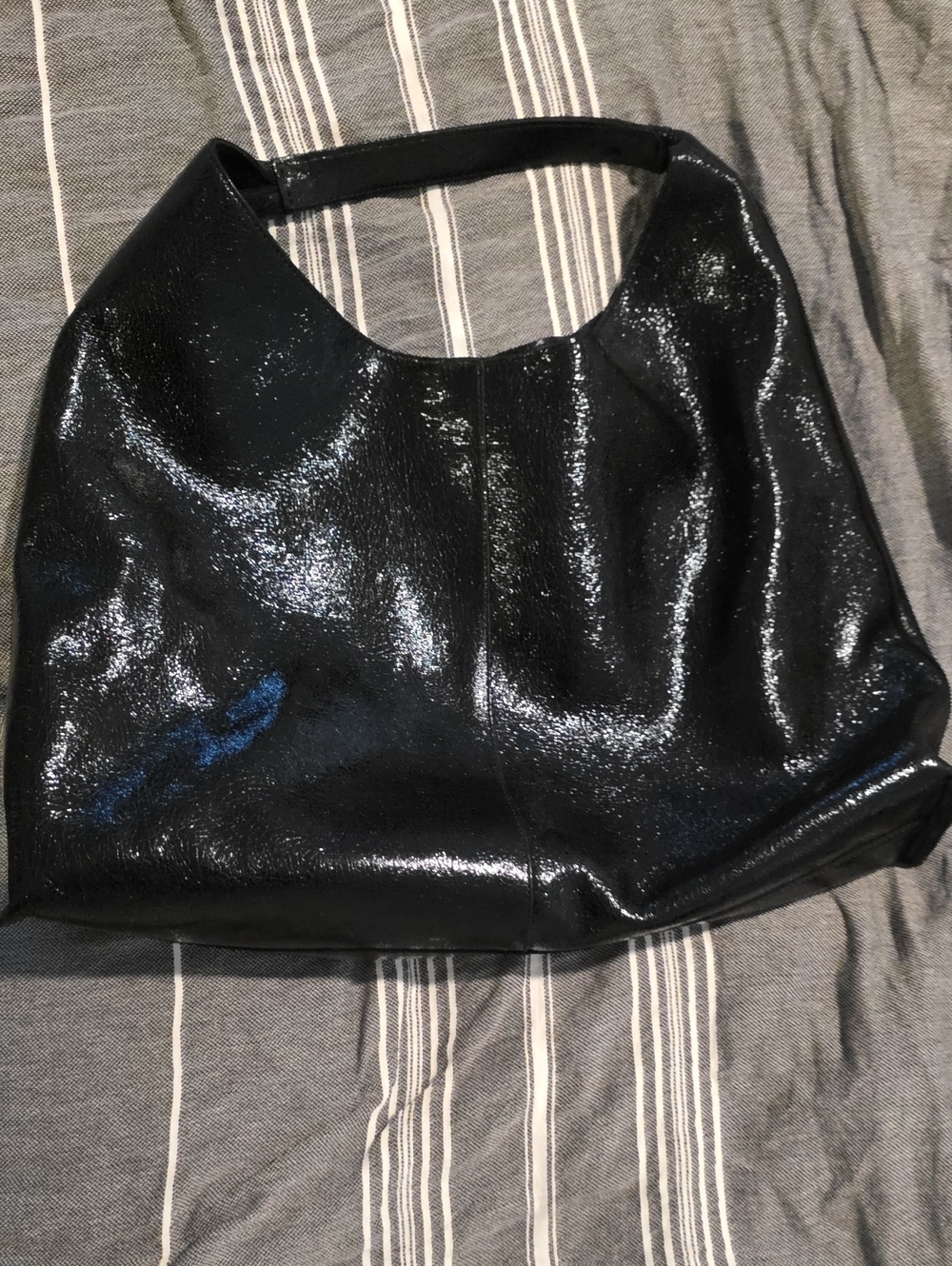 Black Patent Leather Hobo Bag - Classic Everyday Shoulder Bag By MARCELLA LUX
